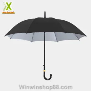 Ô dù đen trơn cán dài viền vàng 1m - Hình ảnh 3