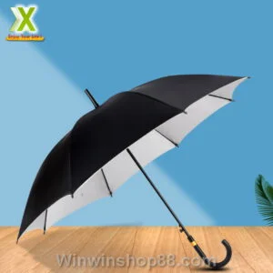 Ô dù đen trơn cán dài viền vàng 1m - Hình ảnh 2